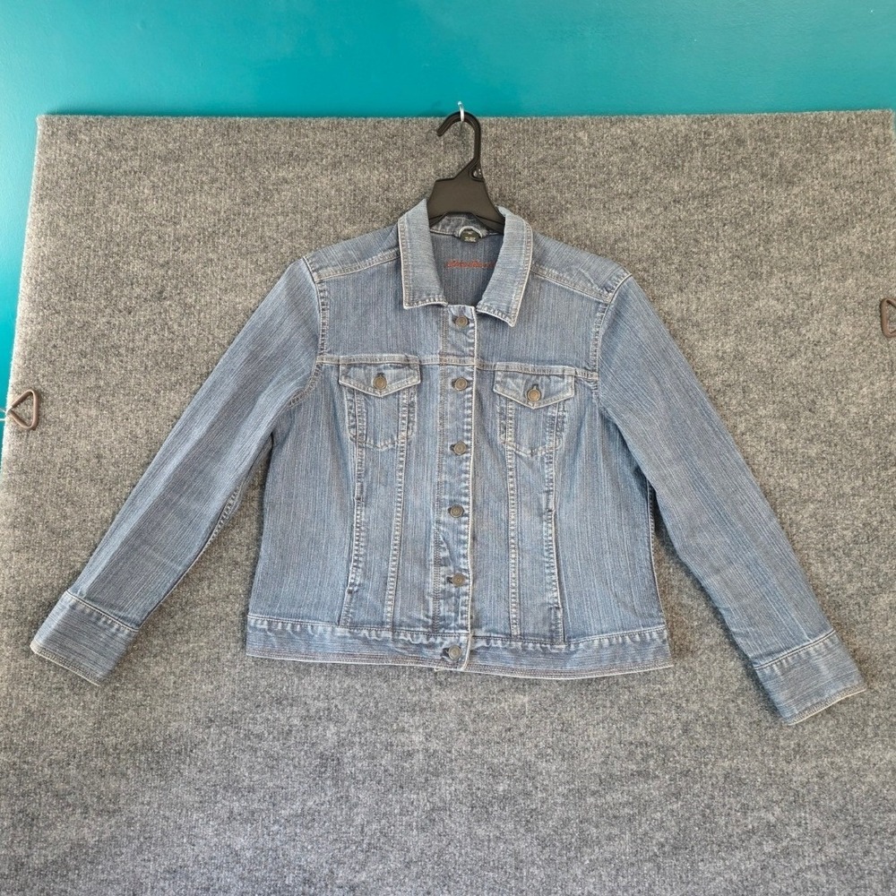 Eddie Bauer Denim Trucker Jacket XL Blue Stretch Cotton Classic Gorpcore Y2K